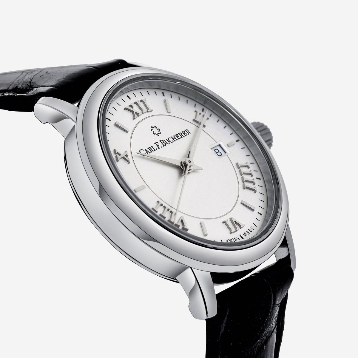 Close-up detail view of Carl F. Bucherer women's watch
