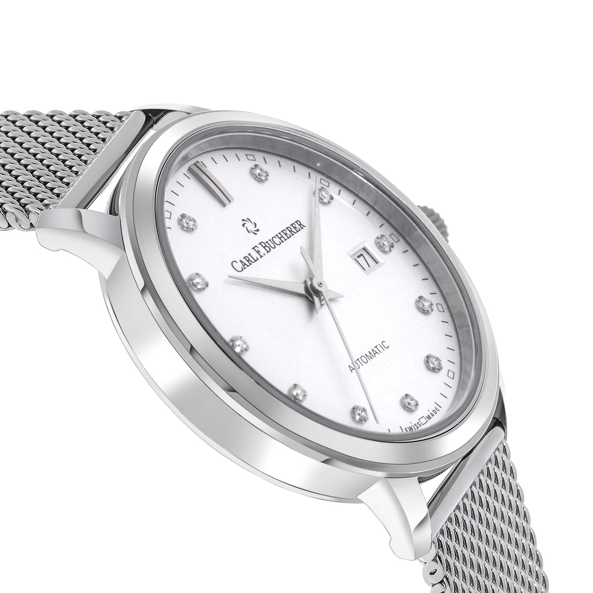 Close-up detail view of Carl F. Bucherer women's watch