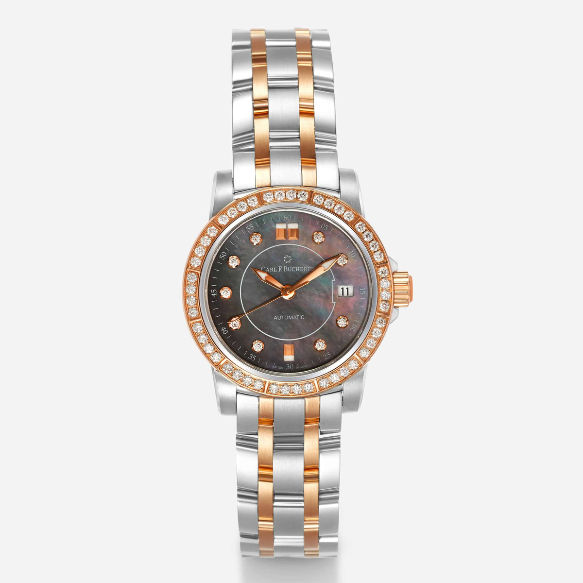 Angled view of Carl F. Bucherer women's two tone watch