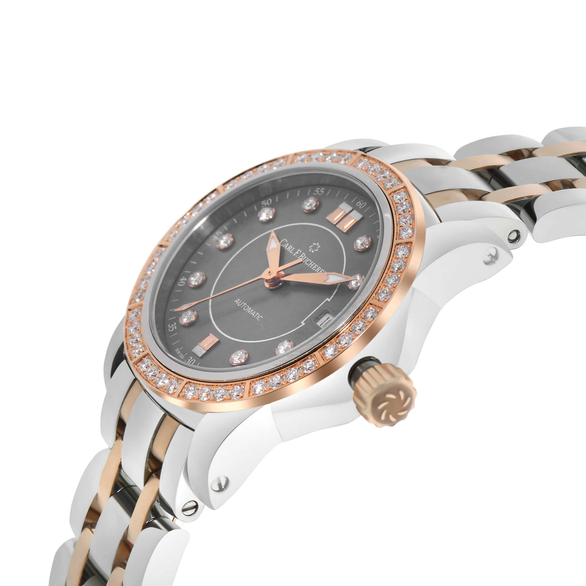 Side view of Carl F. Bucherer women's two tone watch