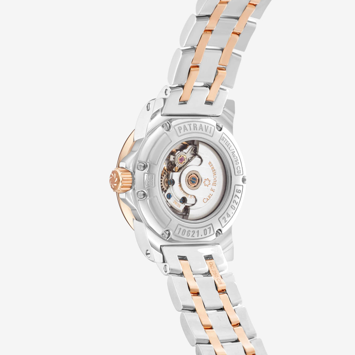 Close-up detail view of Carl F. Bucherer women's two tone watch