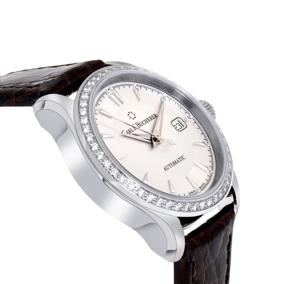 Close-up detail view of Carl F. Bucherer women's watch