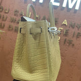 Side view of structured structured handbag