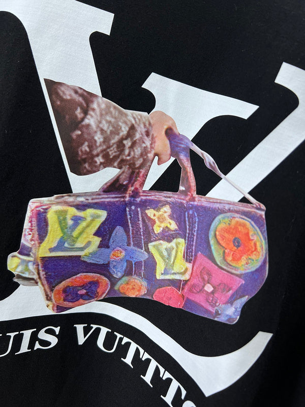 Flat lay presentation of Louis Vuitton luxury clothing with monogram-inspired silhouette