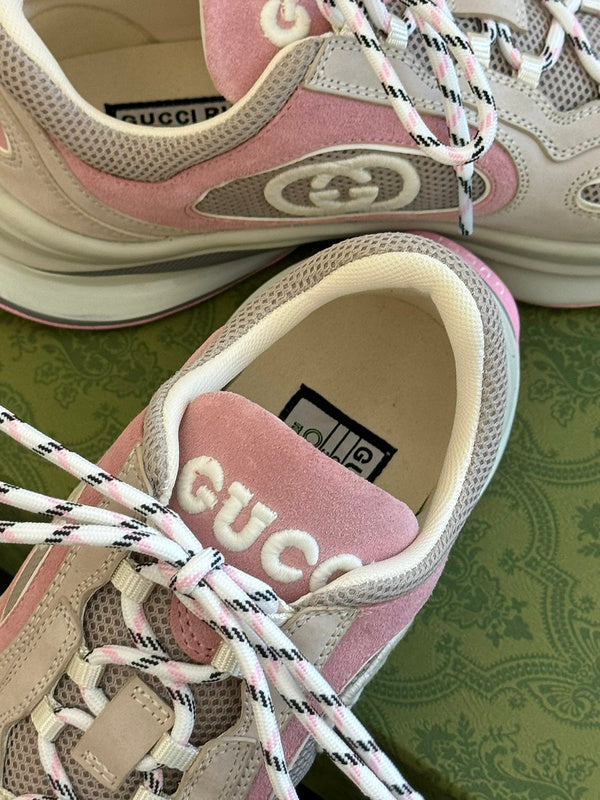 Gucci stone beige luxury sneakers view 10 bold athletic profile