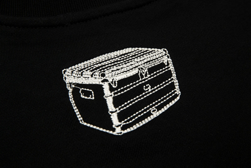 Flat lay presentation of Louis Vuitton luxury clothing with monogram-inspired silhouette