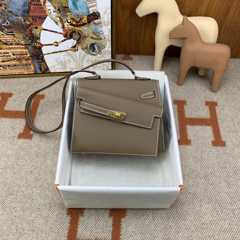 Side view of structured structured handbag