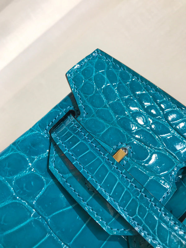 Side view of understated structured handbag