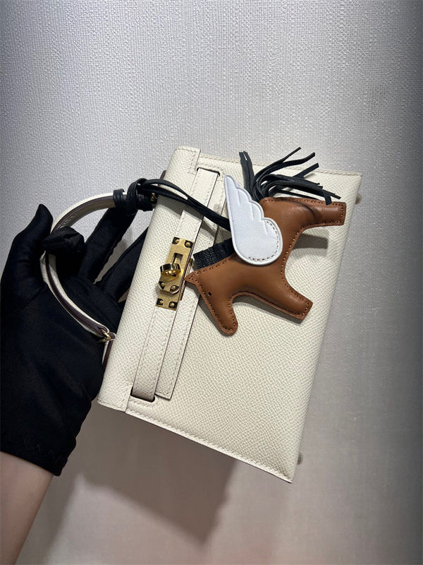Side view of tailored structured handbag