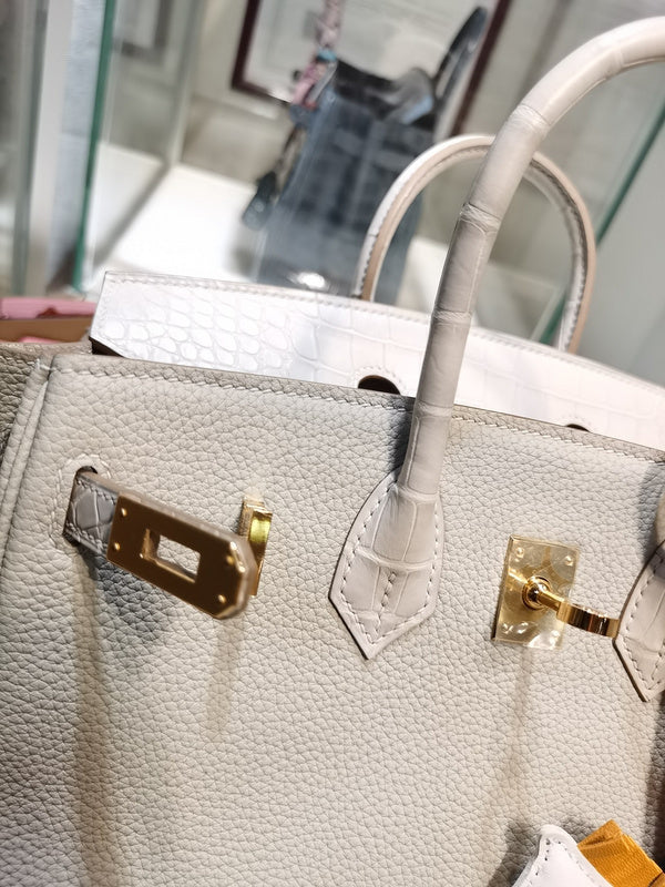 Side view of elegant structured handbag