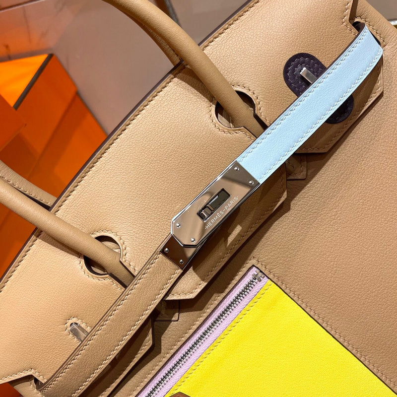 Side view of clean-lined structured handbag