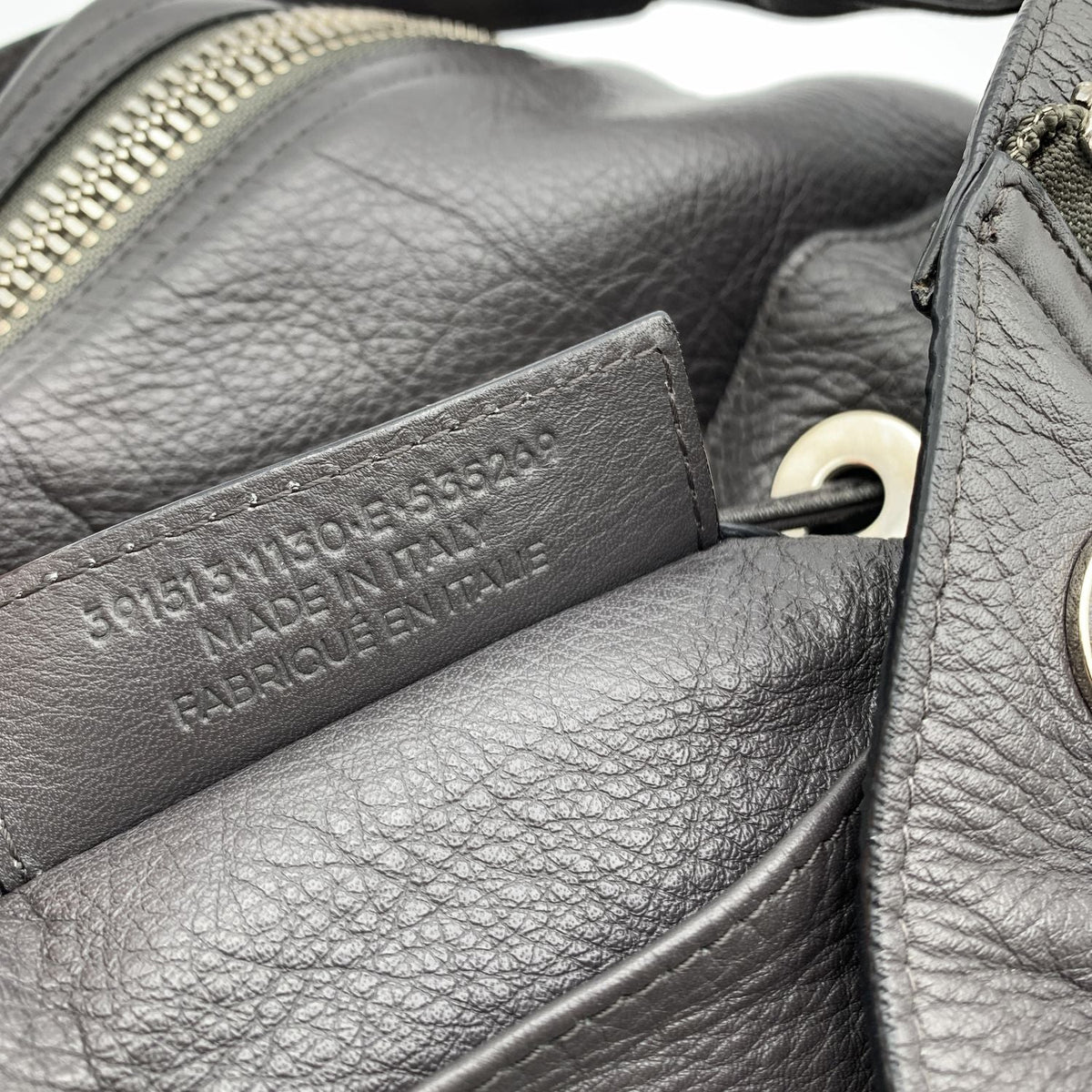 Balenciaga Grey Leather Papier Plate Bucket Drawstring Bag | Designer Luxury Handbag