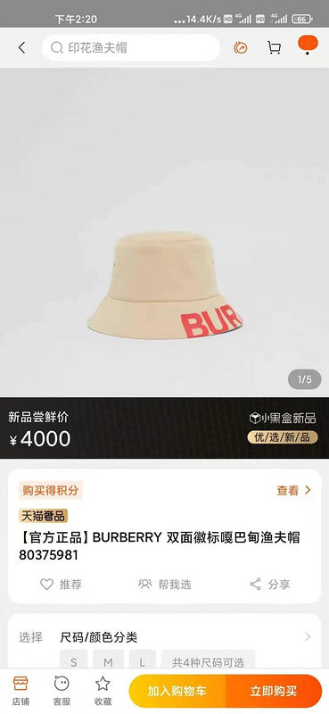 Side view of Burberry unisex cap