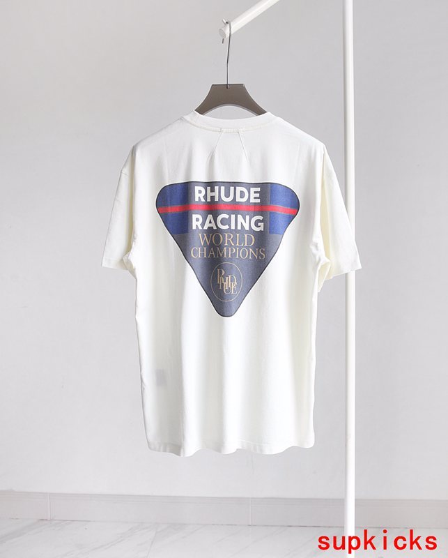 Side profile of Rhude luxury clothing with monogram-inspired silhouette