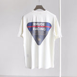 Side profile of Rhude luxury clothing with monogram-inspired silhouette
