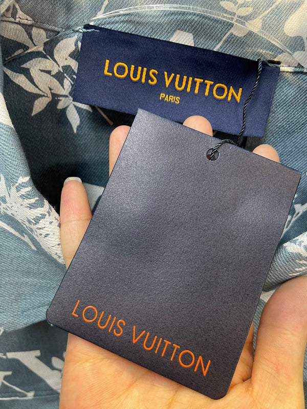 Side profile of Louis Vuitton luxury clothing with label-forward styling