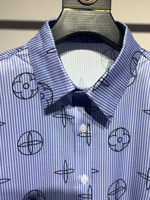 Close-up detail shot of Louis Vuitton cotton t-shirt with signature branding