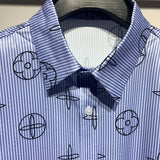 Close-up detail shot of Louis Vuitton cotton t-shirt with signature branding