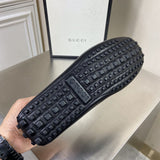 Side profile of Gucci two-tone sneakers breathable knit upper