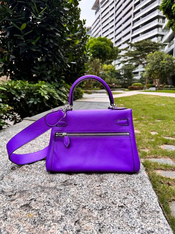 Side view of tailored structured handbag