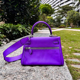 Side view of tailored structured handbag