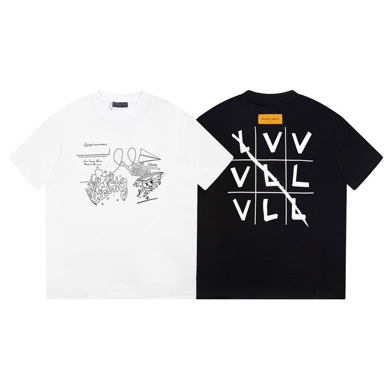 Full styled look of Louis Vuitton cotton t-shirt with monogram-inspired silhouette