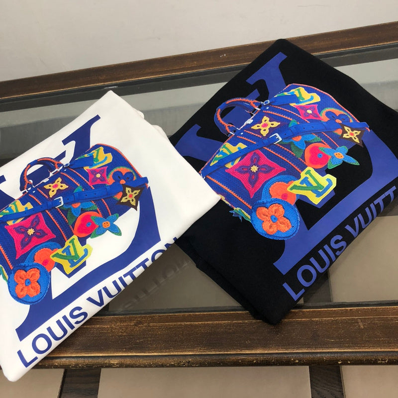 Side profile of Louis Vuitton luxury clothing with signature branding