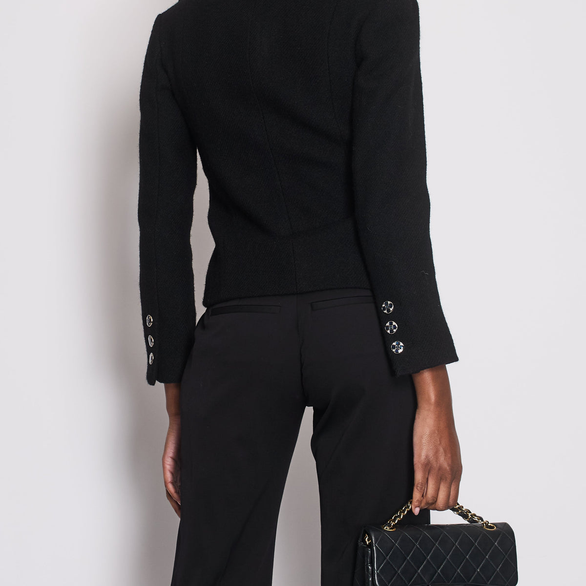 Chanel Jackets? Chanel Black Wool Blazer with Silver and Blue Button Detail Size FR 34 (UK 6) Luxury Designer Outerwear Jacket