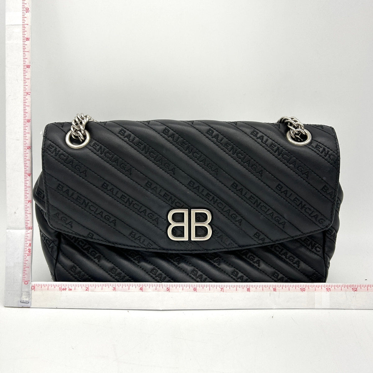 Balenciaga Calfskin Logo Matelasse S BB Round Shoulder Bag Black — Designer Shoulder Bag
