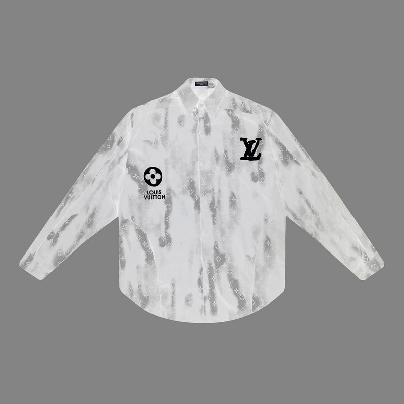 Side profile of Louis Vuitton luxury clothing with logo-detail design
