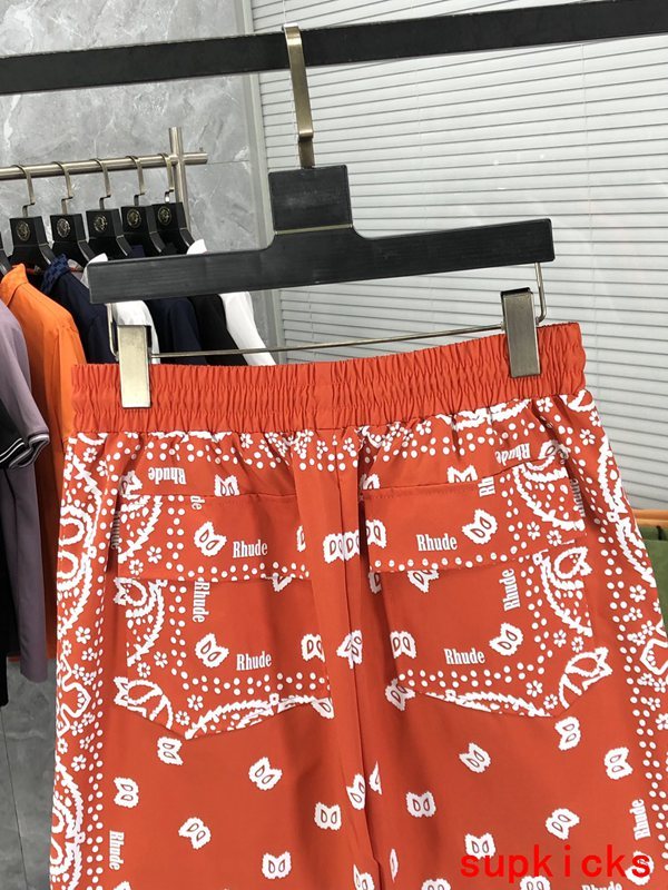 Front view of Rhude luxury clothing with label-forward styling