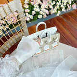 Side view of minimalist structured handbag