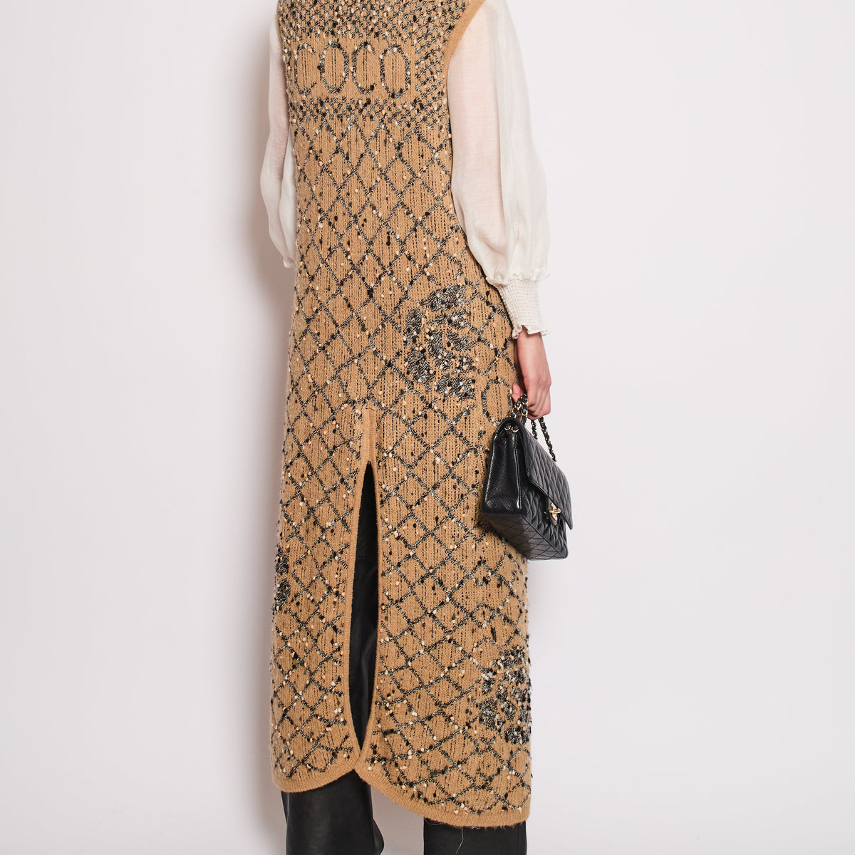 Chanel Vests? Chanel 01 A Brown Quilted Maxi Sleeveless Gilet with Coco Logo Detail Size FR 40 (UK 12) Premium Designer Layering Vest
