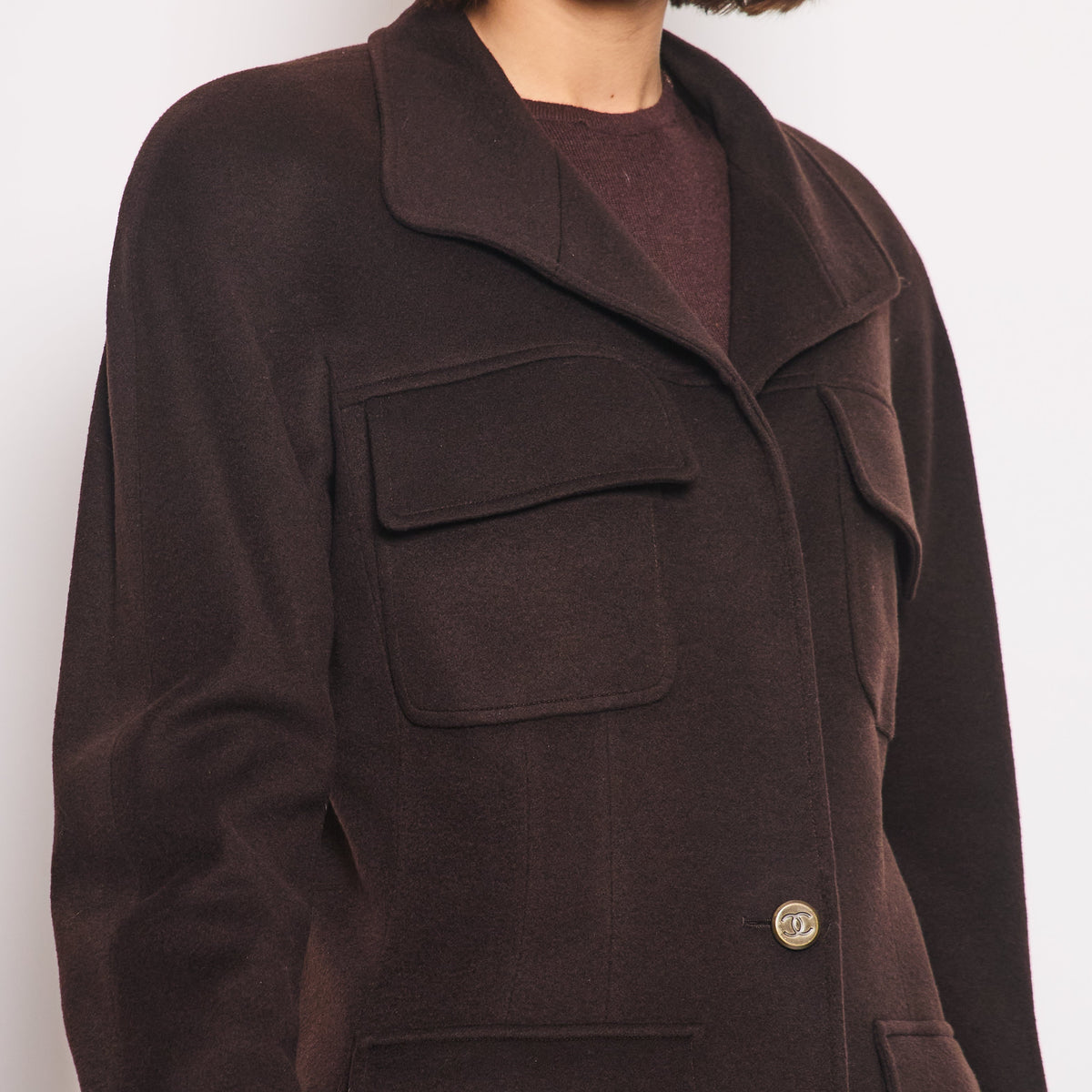 Chanel Jackets? Chanel 98A Brown Cashmere Coat With Shoulder Pads and Pocket Details FR 42 (UK 14) Stylish Everyday Designer Outerwear