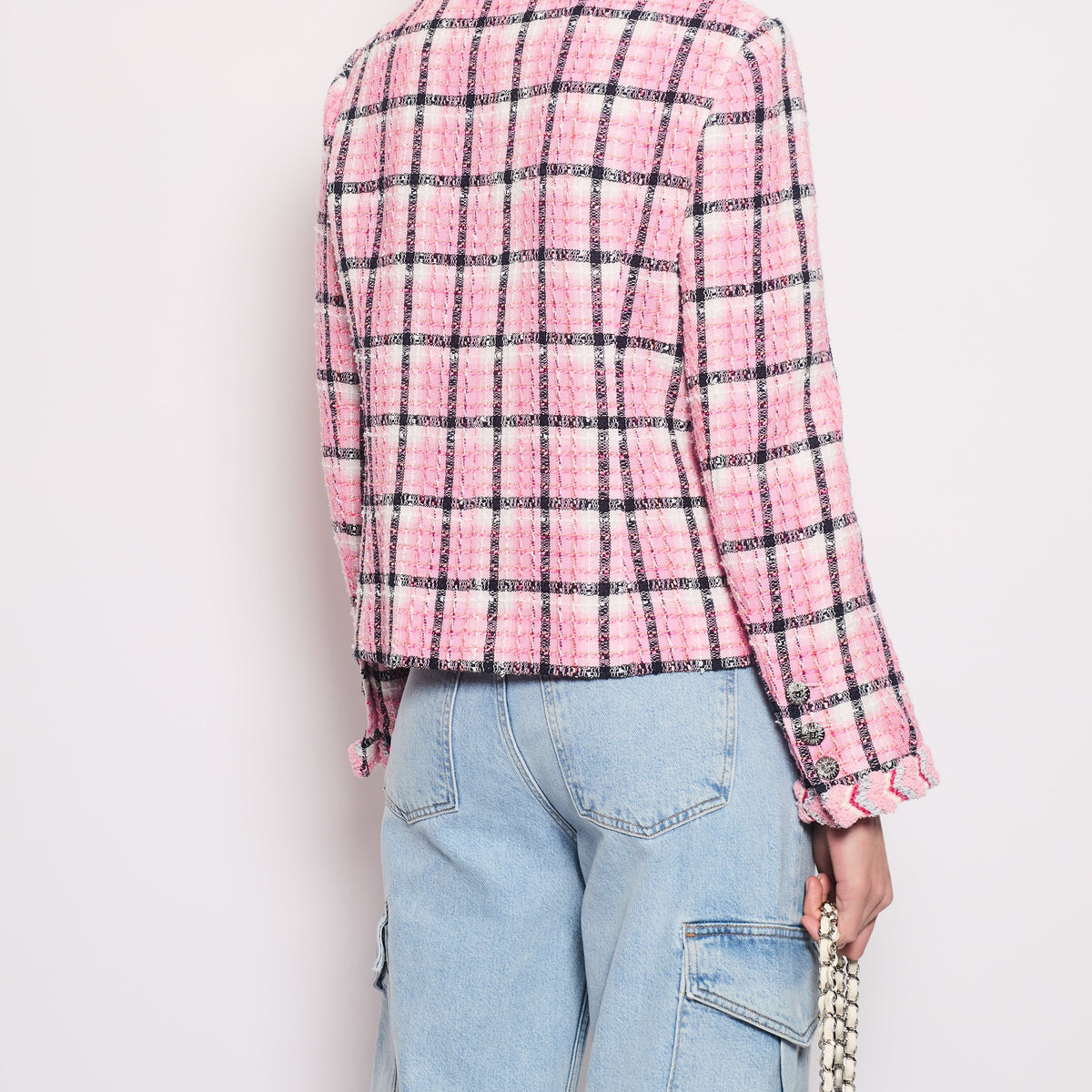Chanel Jackets? Chanel 24 S Pink Checkered Tweed Jacket with Diamante Buttons Size FR 40 UK 12) Stylish Everyday Designer Outerwear