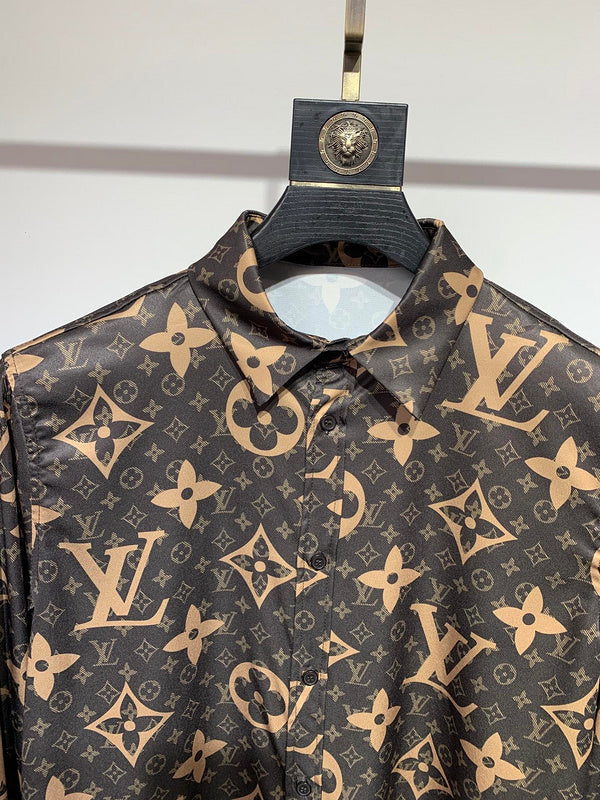 Close-up detail shot of Louis Vuitton cotton t-shirt with signature branding