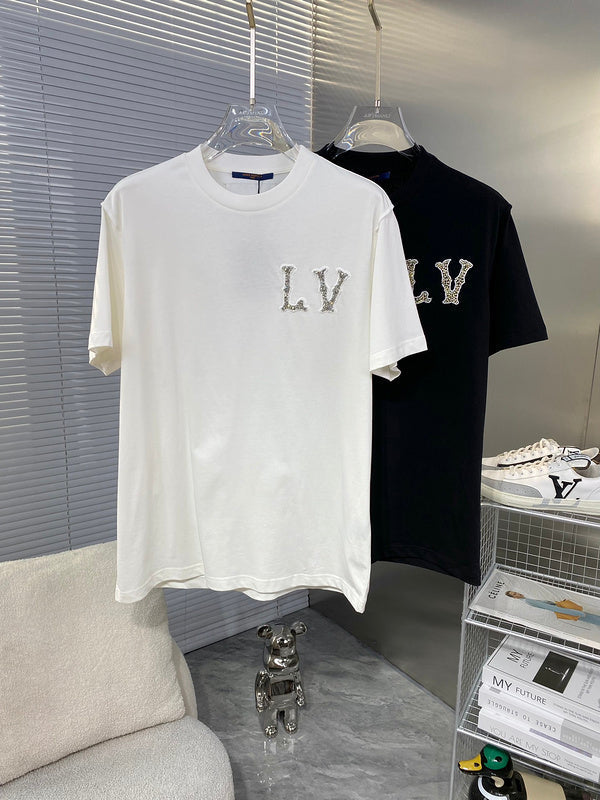 Close-up detail shot of Louis Vuitton cotton t-shirt with streetwear-inspired cut