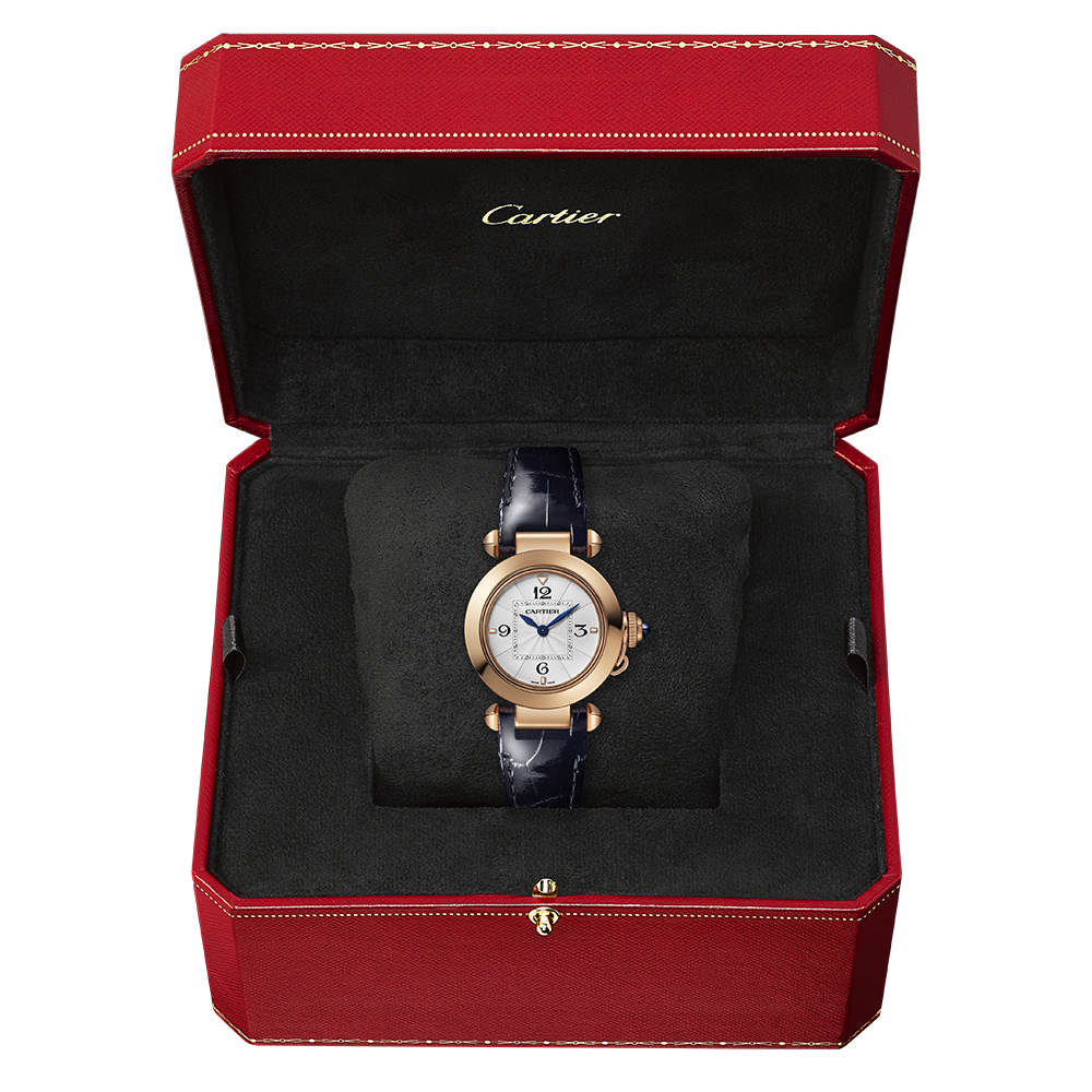 Side view of Cartier unisex rose gold watch