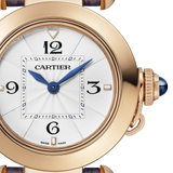 Close-up detail view of Cartier unisex rose gold watch