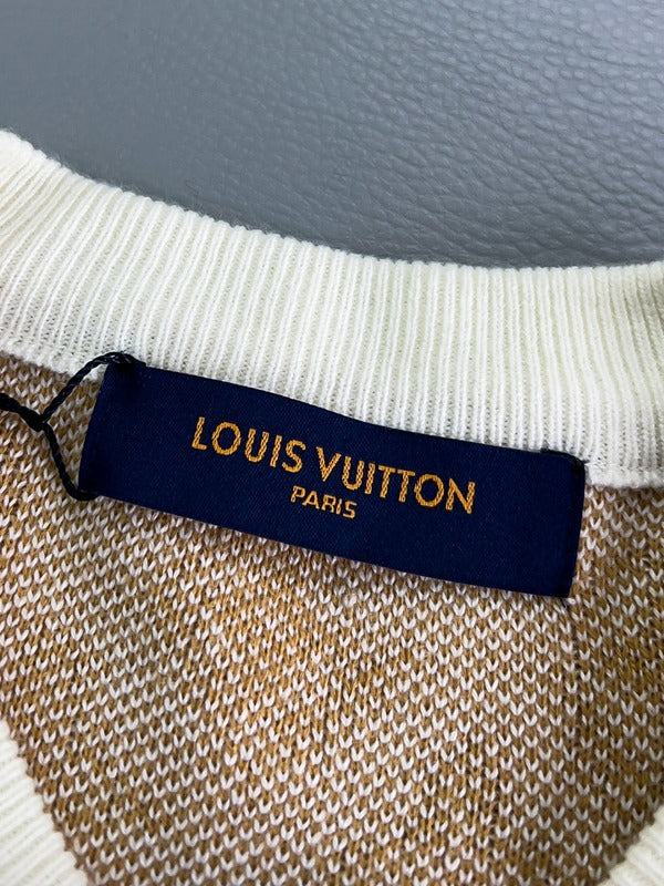 Front view of Louis Vuitton luxury clothing with monogram-inspired silhouette
