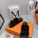 Hermès Grey Classic Ballet Flats - Front View