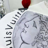 Close-up detail shot of Louis Vuitton luxury clothing with runway-inspired design