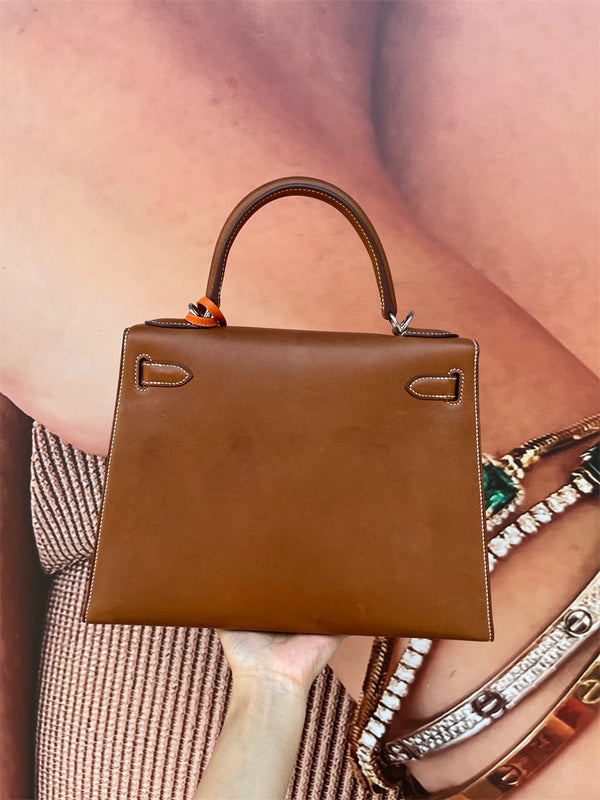 Side view of crisp structured handbag