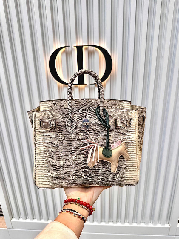 Side view of understated structured handbag