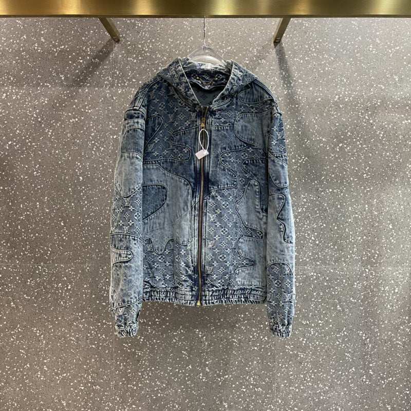 Close-up detail shot of Louis Vuitton luxury clothing with monogram-inspired silhouette