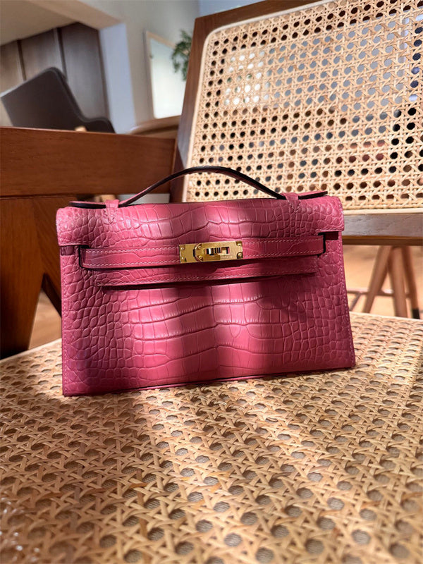 Side view of contemporary structured handbag