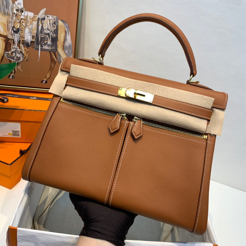 Side view of polished structured handbag