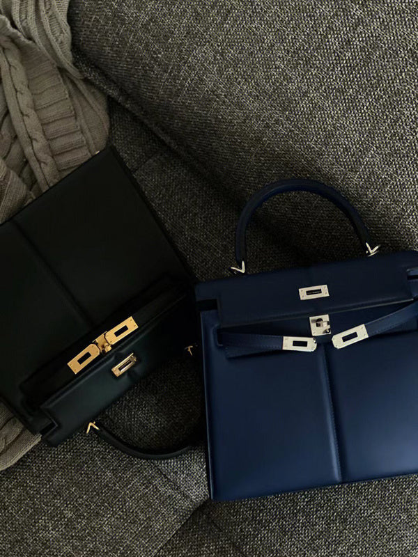 Side view of polished structured handbag