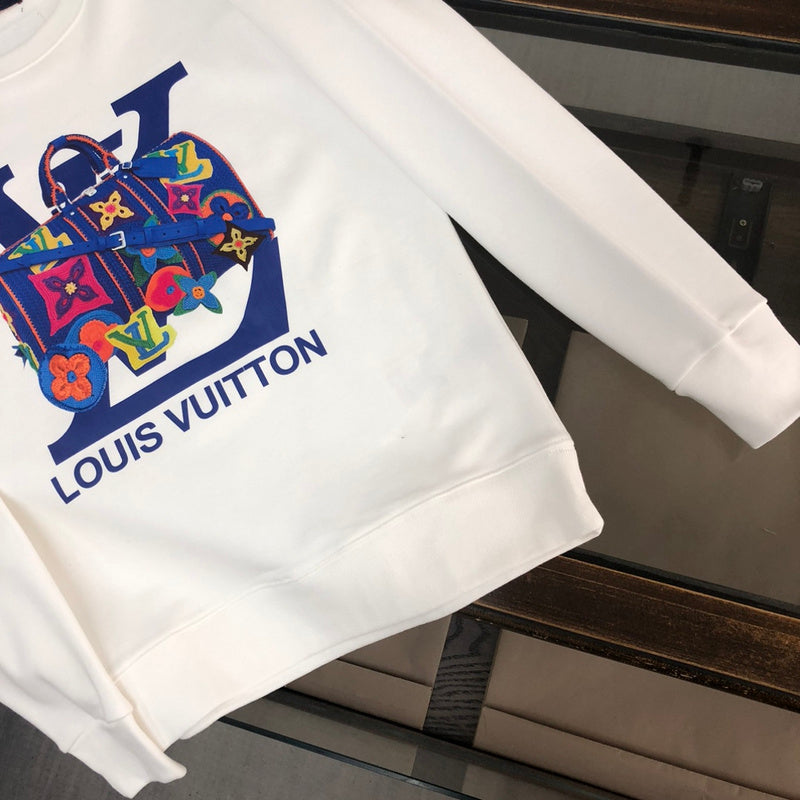 Front view of Louis Vuitton luxury clothing with signature branding