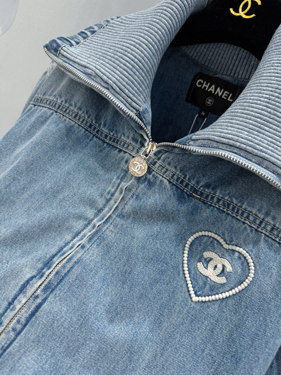 Front view of Chanel Denim Jacket premium piece